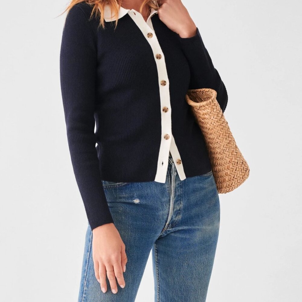 Faherty Navy and White Mikki Cardigan
